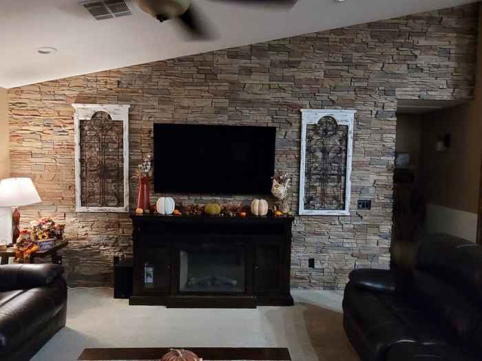 Stone wall walls rustic interior fireplace living texture house alabama decor room camp architects jeffrey dungan brick lake fish adding